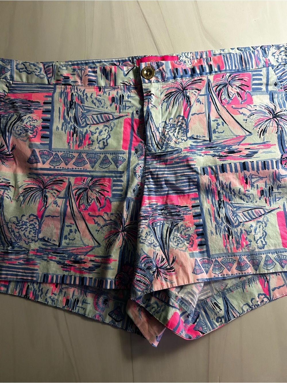 Lilly Pulitzer Adie Ruffle Pocket Shorts Blue Print Size 16 - Picture 6 of 6